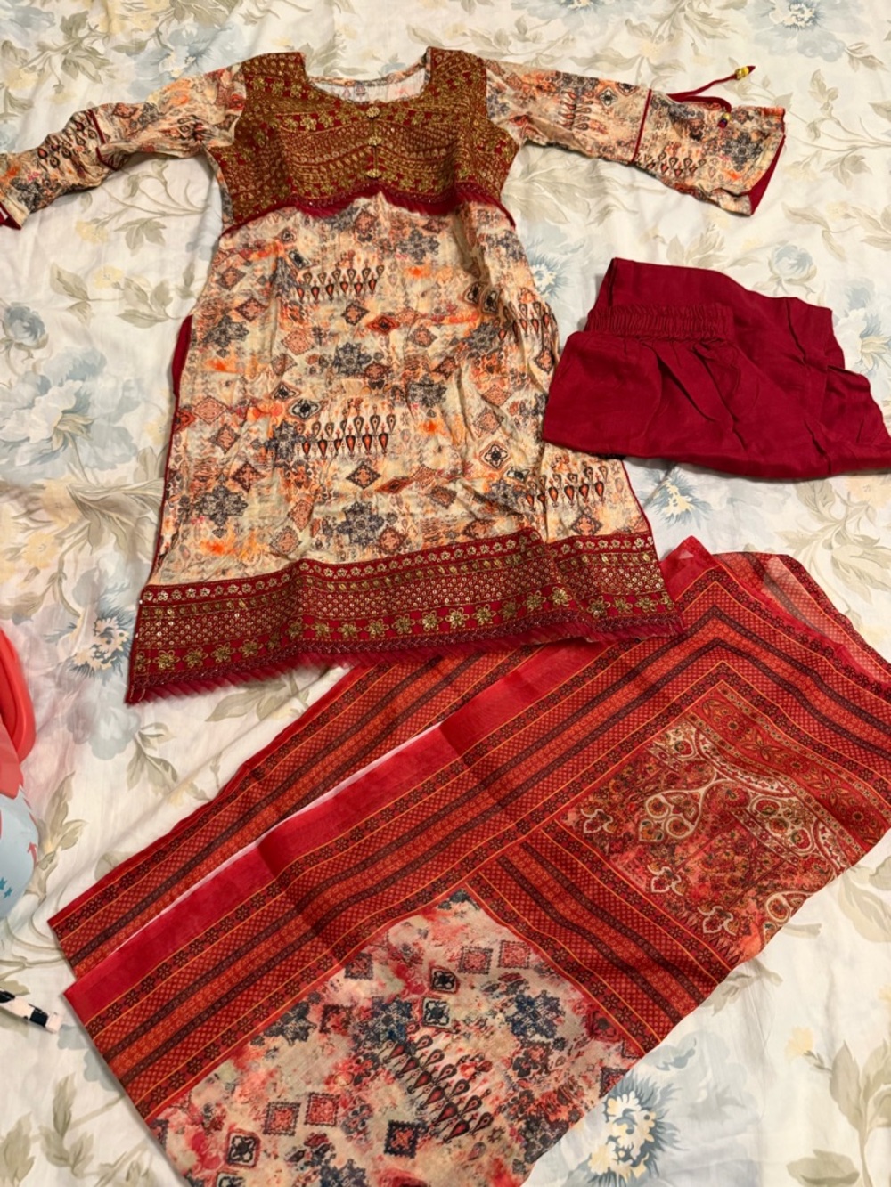 Elegant Red and Cream Kids salwar kameej suit Eid Dress Set